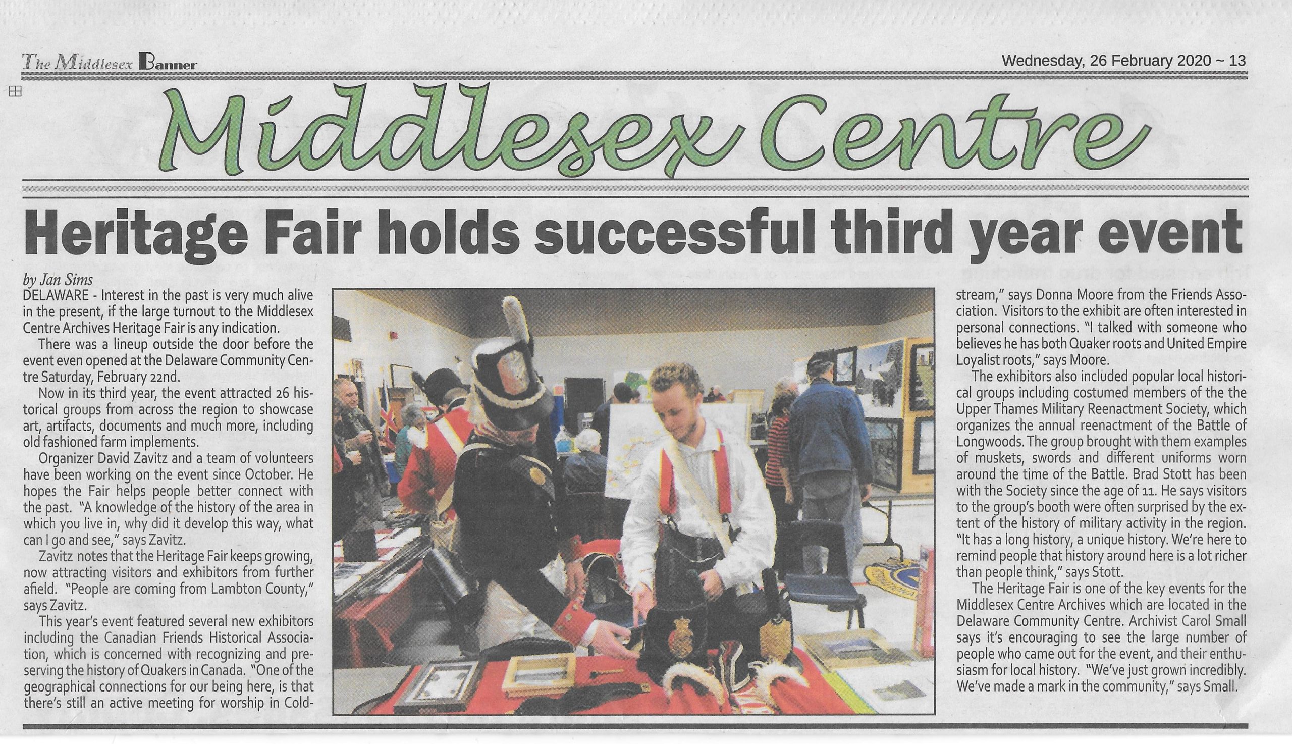 Reflections on the Middlesex Centre Archives’ Heritage Fair, February 22, 2020